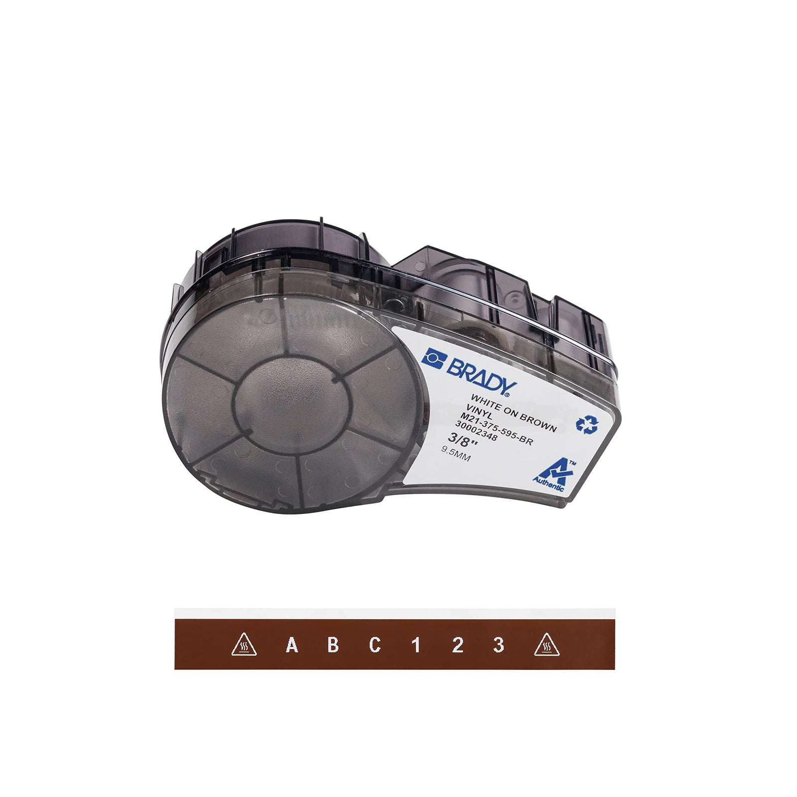 Brady Authentic (M21-375-595-BR) All-Weather Vinyl Label for Indoor/Outdoor ID, Lab and Equipment Labeling, White on Brown- ForM210, M210-LAB, M211, BMP21-PLUS and BMP21-LAB Printers, .375" W, 21' L