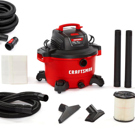 "CRAFTSMAN CMXEVBE17594 12 Gallon 6.0 Peak HP Wet/Dry Shop Vac, Portable Shop Vacuum Wet and Dry with Two Filters, Dust Bag, 7-ft Hose, 20-ft Hose and Attachments for Home Projects & Renovations "