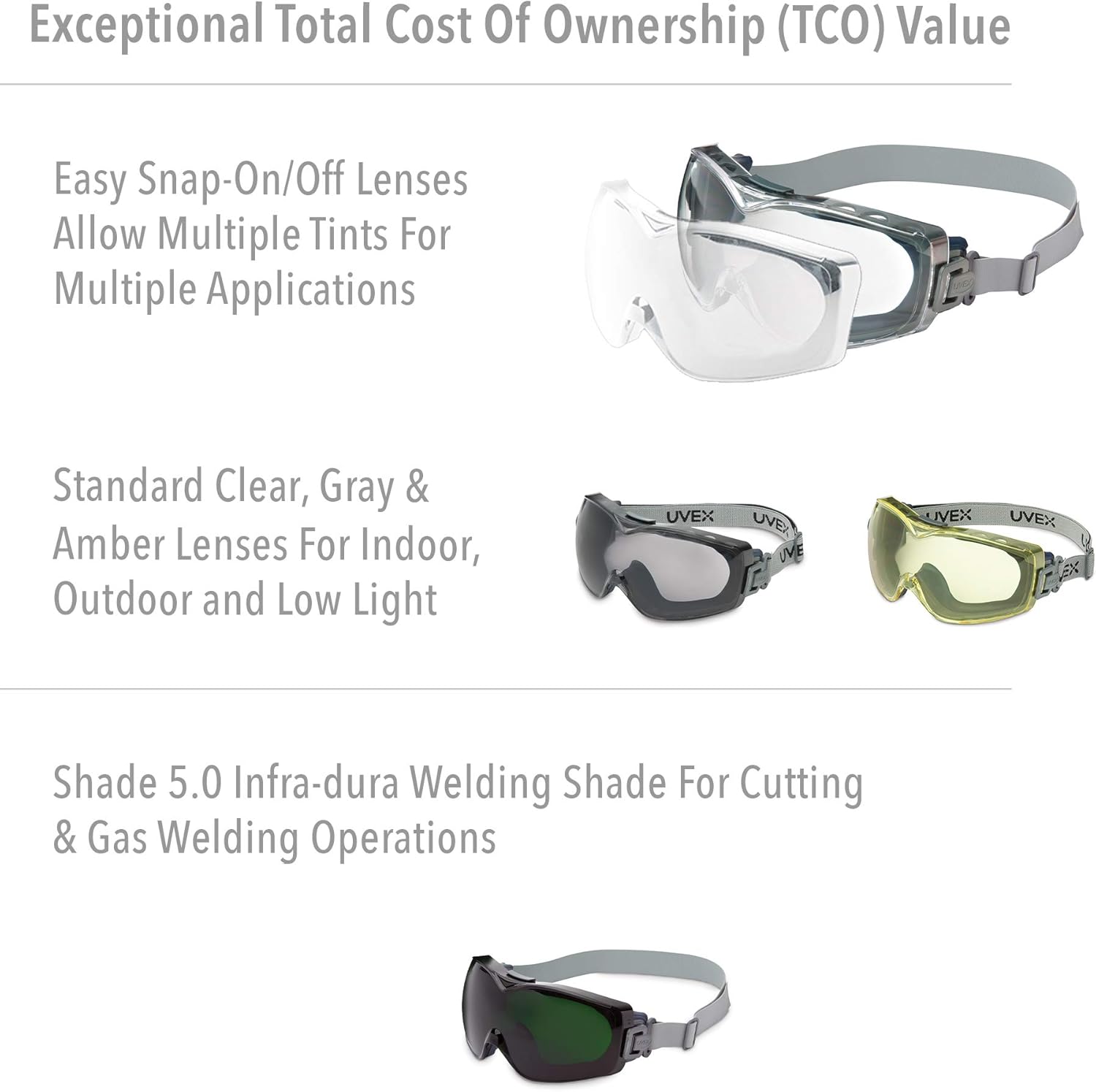 Uvex Stealth OTG Safety Goggles with Clear HydroShield Anti-Fog Lens & Fabric Headband (S3970HSF)