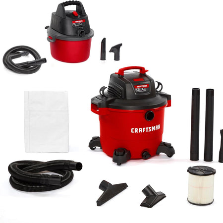 CRAFTSMAN CMXEVBE17595 16 Gal. 6.5 Peak HP Wet/Dry Shop Vacuum with Filter, Dust Bag, Hose, Attachments and CMXEVBE17250 2.5 Gal. 2.5 Peak HP Portable Vac with Filter Bag, Hose and Attachments