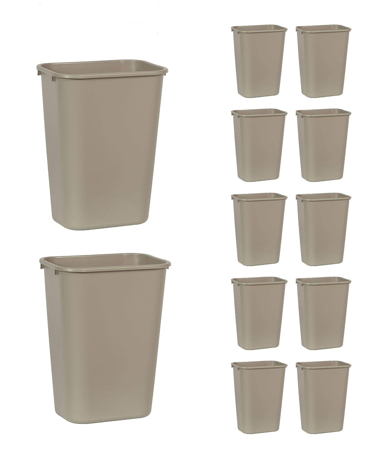 Rubbermaid Commercial Products Deskside Wastebasket/Trash Can, 10.25-Gallon/41-Quart, Beige, Plastic, Garbage Can for Home/Office, Fits Under Desk/Sink/Cabinet, Pack of 12