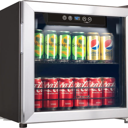 Honeywell Beverage Refrigerator and Cooler, 48 Can Mini Fridge with Glass Door for Soda Beer or Wine for Office or Bar with Adjustable Removable Shelving