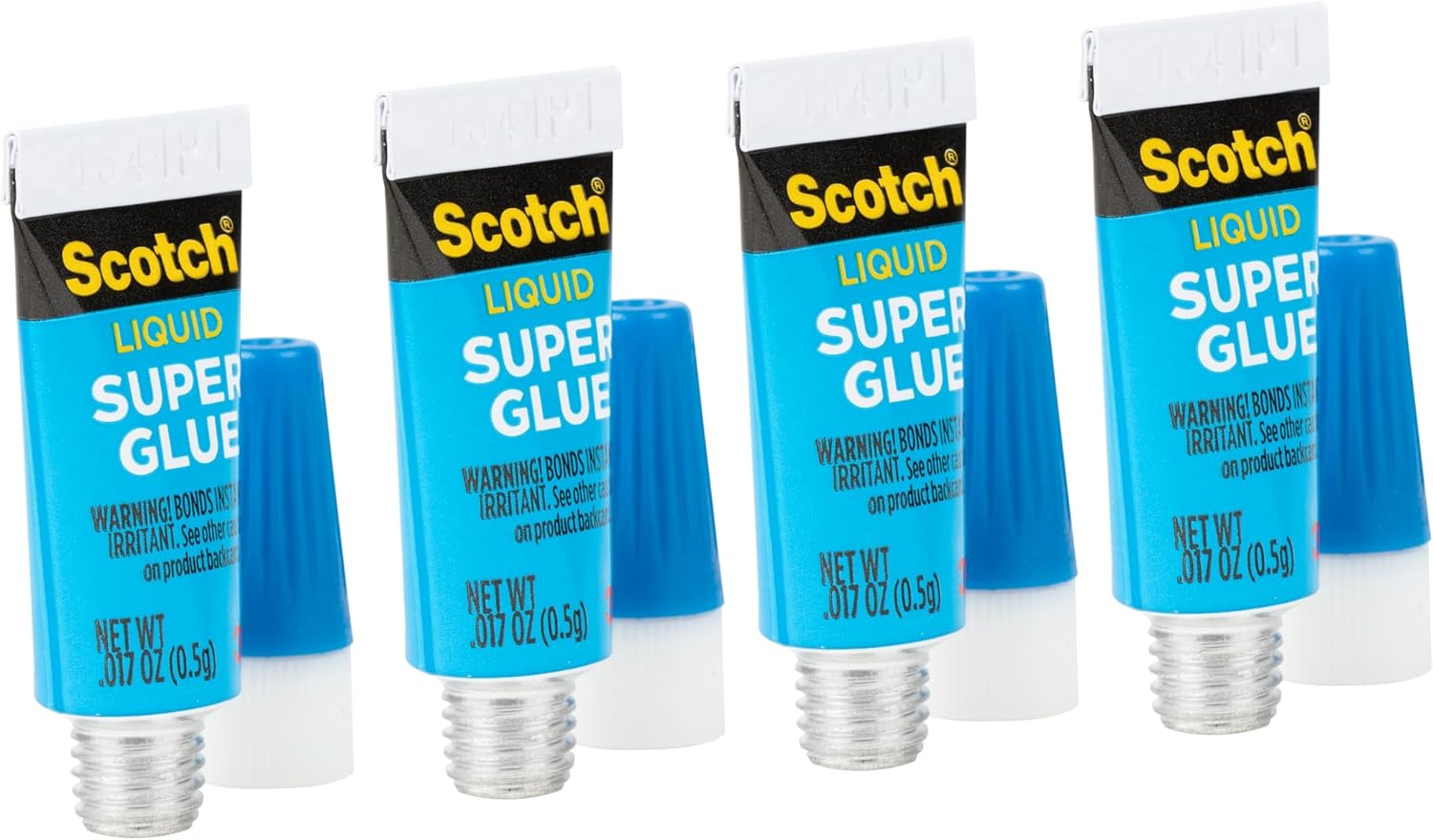 Scotch Super Glue Liquid, 4-Pack of Single-Use Tubes, .017 oz Each, Fast Drying Liquid Formula (AD114)