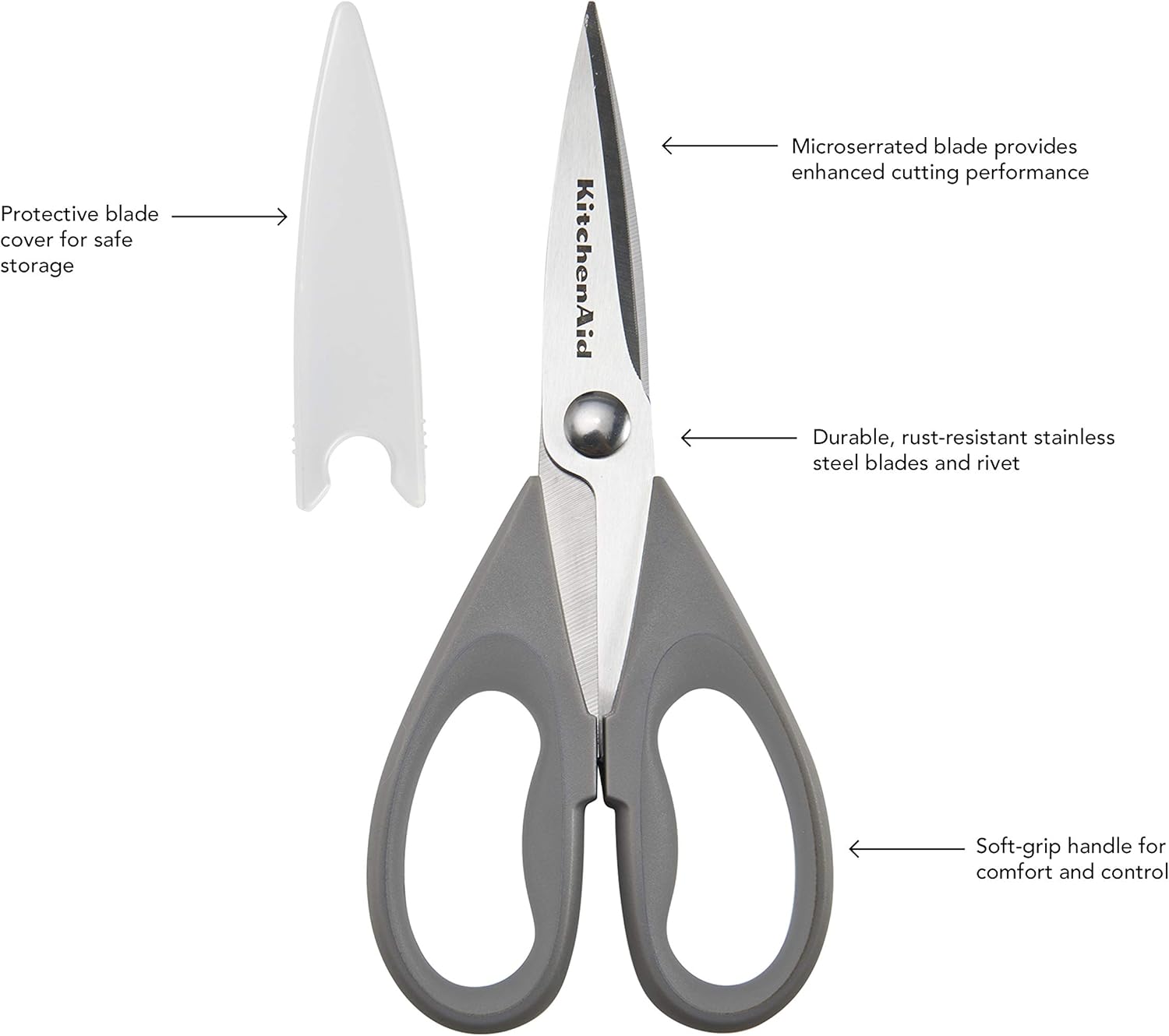 KitchenAid All Purpose Kitchen Shears with Protective Sheath Durable Stainless Steel Scissors, Dishwasher Safe, Soft Grip Comfort Handle, 8.72 Inch, Aqua Sky