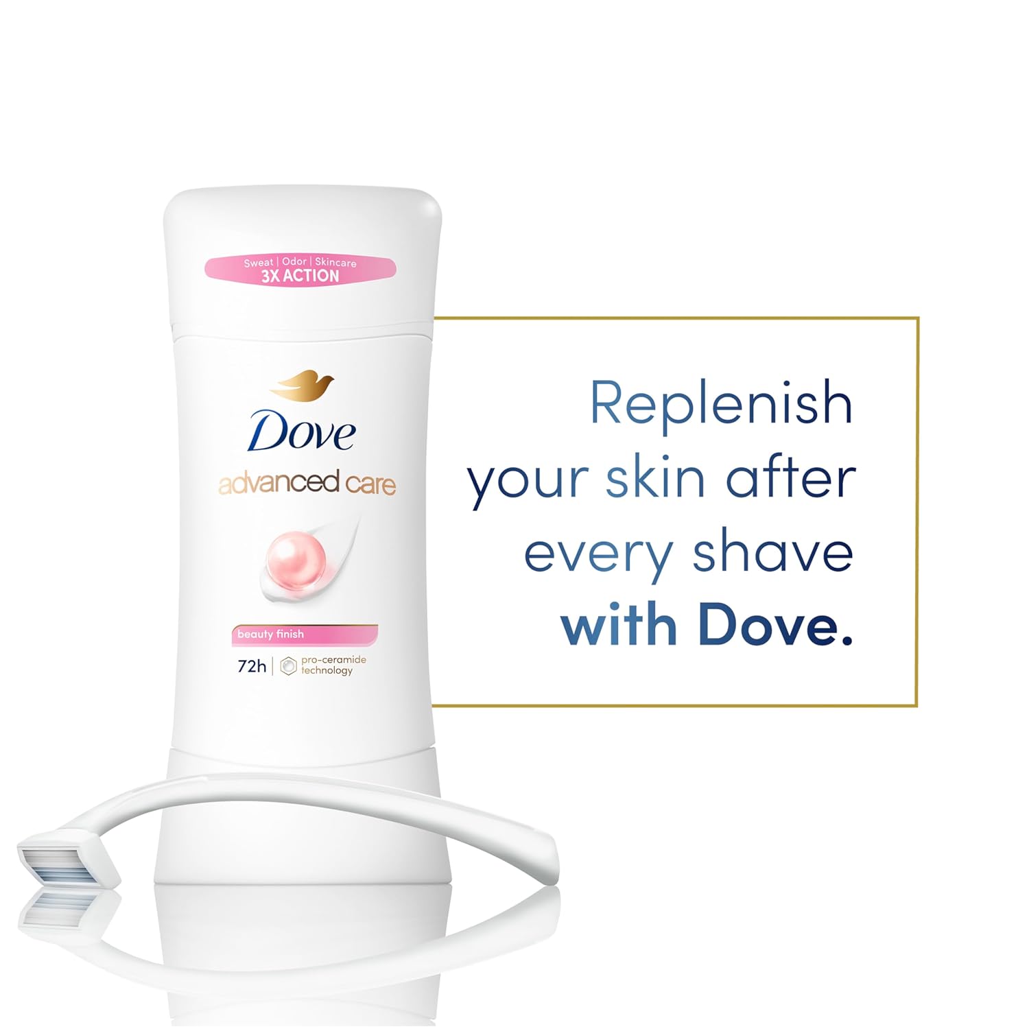 Dove Advanced Care Antiperspirant Deodorant Stick Cool Essentials 4 ct for helping your skin barrier repair after shaving 72 hour odor control and sweat protection with Pro Ceramide Technology 2.6 oz