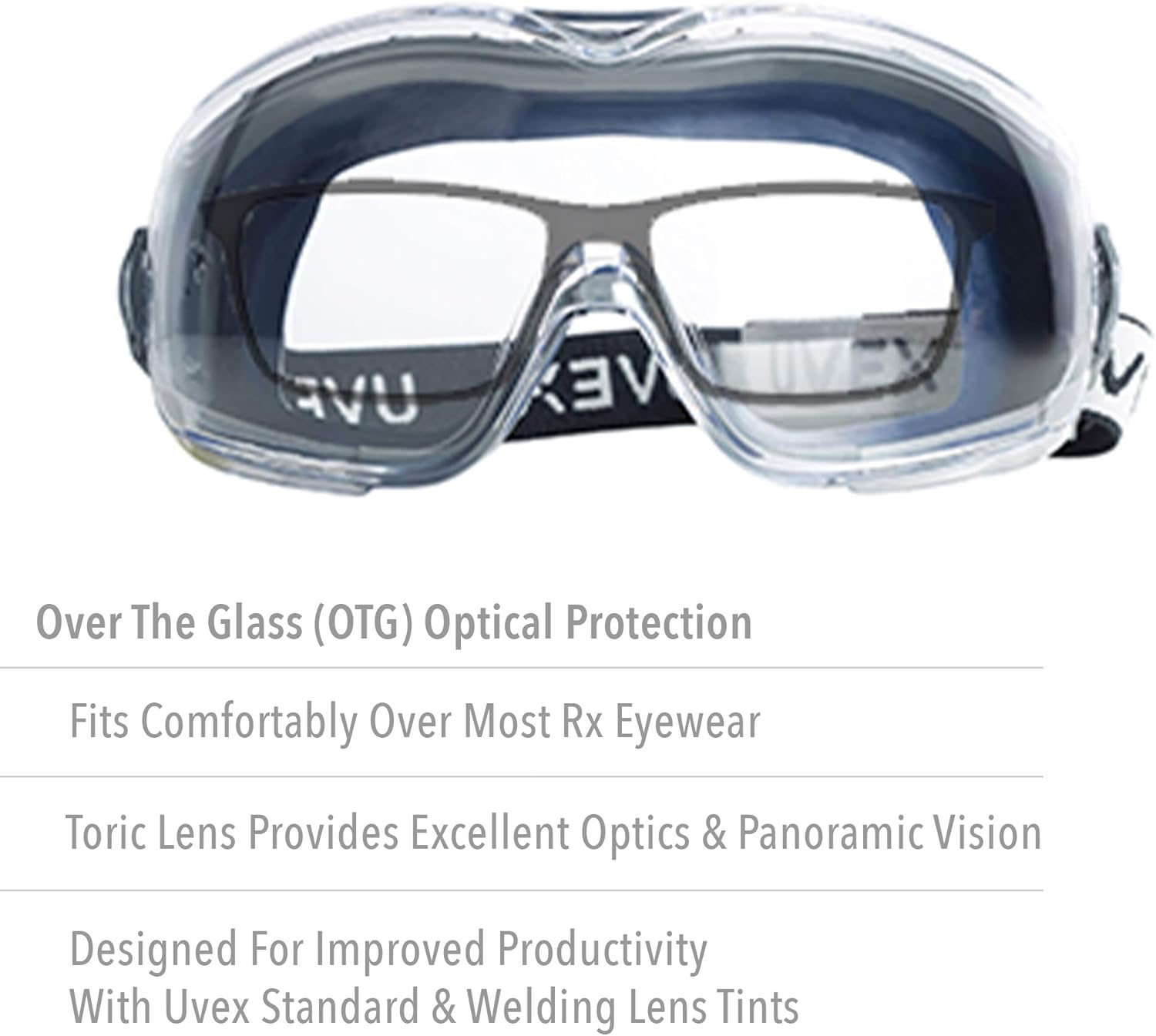 Uvex Stealth OTG Safety Goggles with Clear HydroShield Anti-Fog Lens & Fabric Headband (S3970HSF)