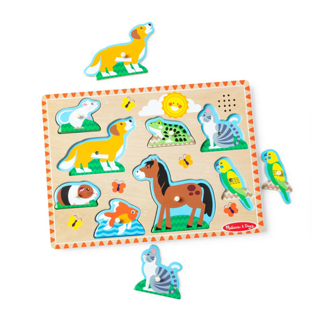 Melissa & Doug Farm Animals Sound Puzzle - Wooden Peg Puzzle with Sound Effects (8 pcs)
