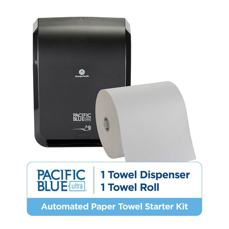 Pacific Blue Ultra 8" High-Capacity Automated Touchless Paper Towel Dispenser Starter Kit by GP PRO (Georgia-Pacific), Black Dispenser (59590) 1 White Towel Roll (26491)