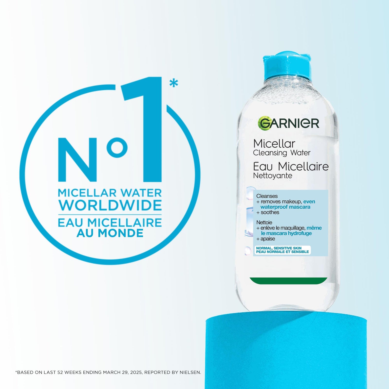 Garnier Micellar Water For Waterproof Makeup, Hydrating Facial Cleanser & Makeup Remover, Suitable for Sensitive Skin, Vegan, Cruelty Free, 13.5 Fl Oz (400mL), 1 Count