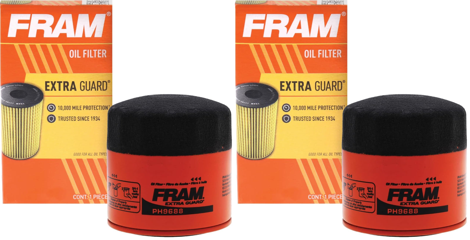 FRAM Extra Guard PH9688 10K Mile Change Automotive Replacement Interval Spin-On Engine Oil Filter for Select Vehicle Model Years, Vehicle Engine Protection Oil Filter for Everyday Drivers