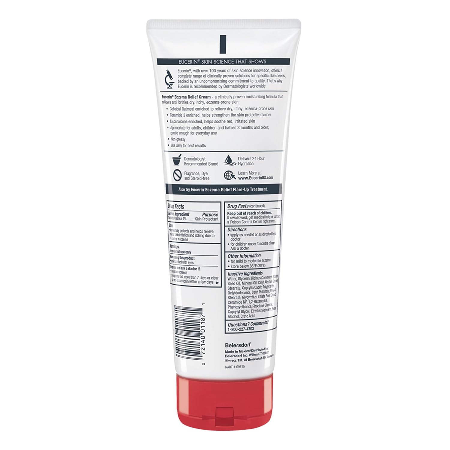 Eucerin Eczema Relief Cream, Full Body Lotion, Moisturizing Eczema Cream with Colloidal Oatmeal (Skin Protectant) and Ceramide 3, 8 Oz Tube