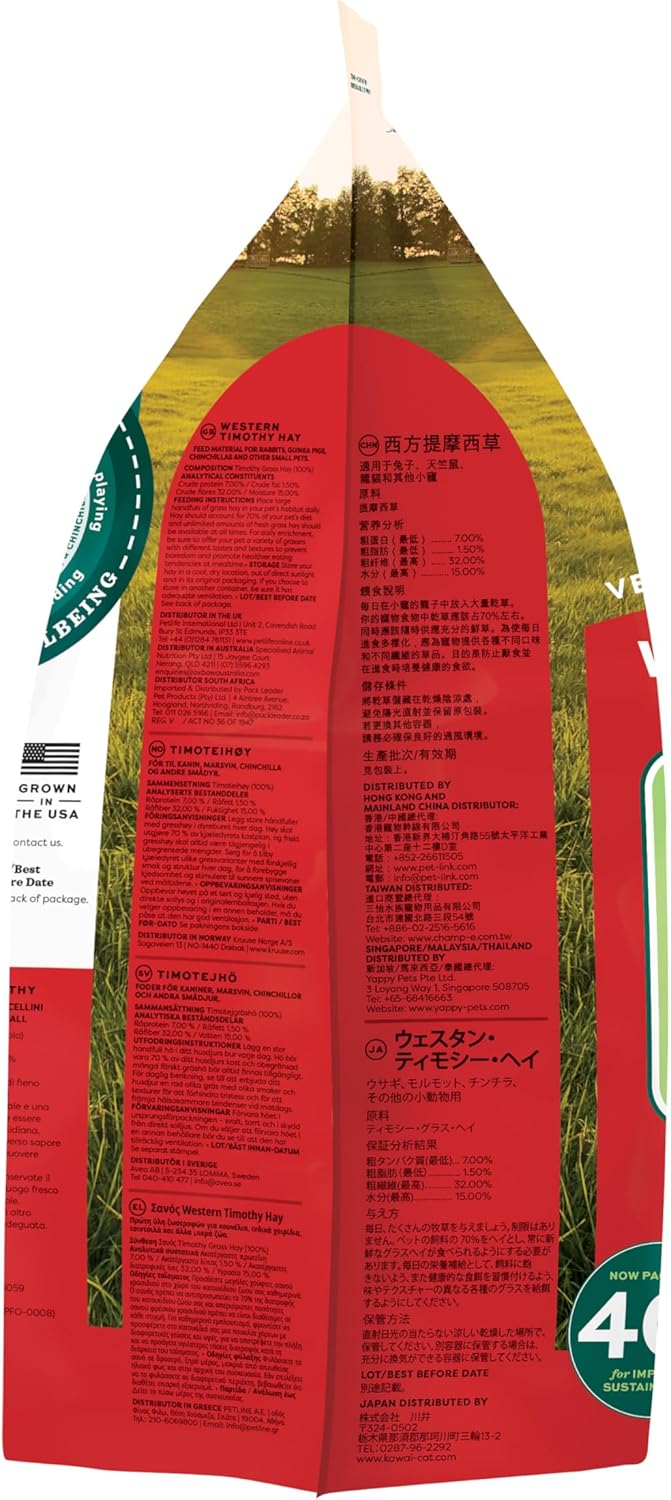 Oxbow Western Timothy Hay, Guinea Pig Hay, Small Pet Bunny Supplies, All Natural Grass for Guinea Pig, Bunny, Chinchilla & Hamster, Oxbow Rabbit Supplies for Bunnies, 90 oz. bag