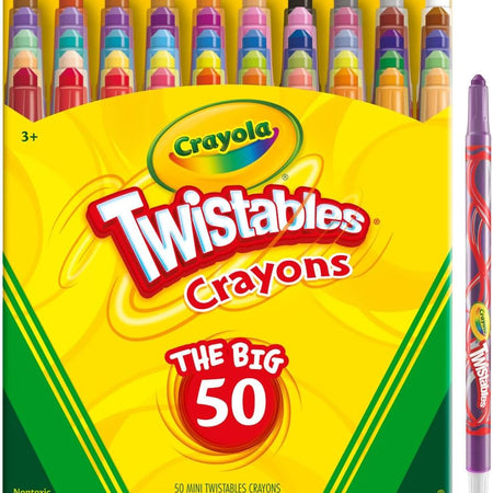 Crayola Mini Twistables Crayons for Kids (50ct) Stocking Stuffers & Holiday Gifts, No Peel Toddler Crayons for Coloring Books, Arts & Crafts Supplies, 3+