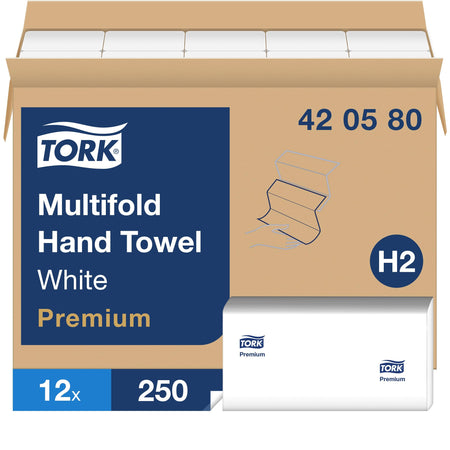 Tork Multifold Hand Towel White, 3-Panel, 250 Towels per Pack, 16 Packs, Fits H2 Towel Dispensers