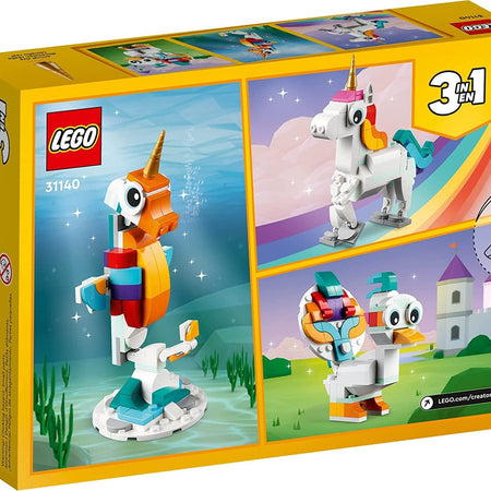 LEGO Creator 3 in 1 Magical Unicorn Toy, Transforms to Seahorse to Peacock, Rainbow Animal Figures, Unicorn Gift for Grandchildren, Girls and Boys, Buildable Toys, 31140