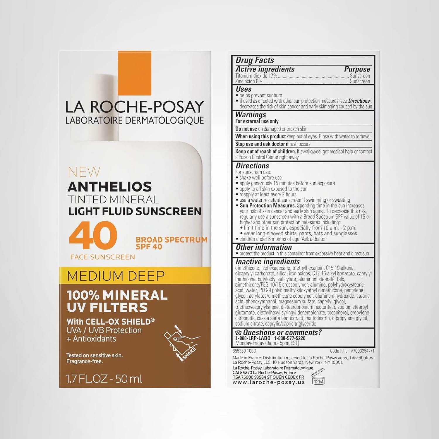 La Roche-Posay Anthelios Sunscreen SPF 50, Ultra-Light Fluid Broad Spectrum SPF 50, Face Sunscreen with Titanium Dioxide Mineral, Lightweight & Fast-Absorbing, Oil-Free, Matte Finish