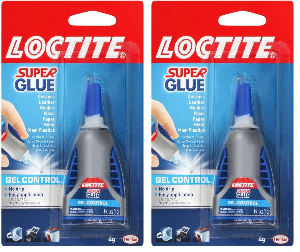 Loctite Super Glue Gel Control, Clear Superglue for Plastic, Wood, Metal, Crafts, & Repair, Cyanoacrylate Adhesive Instant Glue, Quick Dry - 0.14 fl oz Bottle, Pack of 2