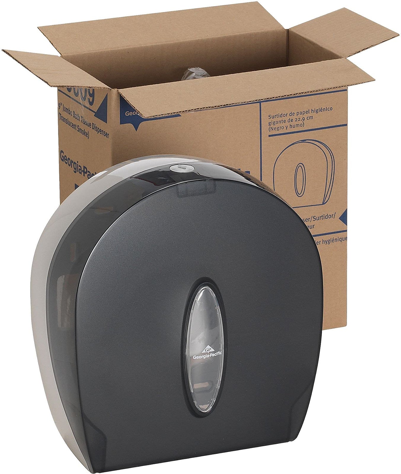 Georgia-Pacific Single-Roll Jumbo Toilet Paper Dispenser by GP PRO (Georgia-Pacific), Translucent Smoke, 59009, 10.610" W x 5.390" D x 11.290" H