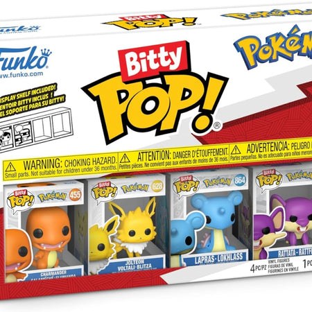Funko Pop! Bitty: Pokemon - Charmander, Jolteon, Lapras, and Rattata - 0.9 Inch (2.2 Cm) Collectable - Stackable Display Shelf Included - Gift Idea - Party Bags Stocking
