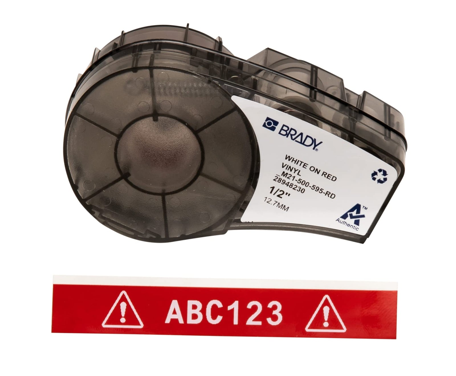 Brady Authentic (M21-375-595-BR) All-Weather Vinyl Label for Indoor/Outdoor ID, Lab and Equipment Labeling, White on Brown- ForM210, M210-LAB, M211, BMP21-PLUS and BMP21-LAB Printers, .375" W, 21' L