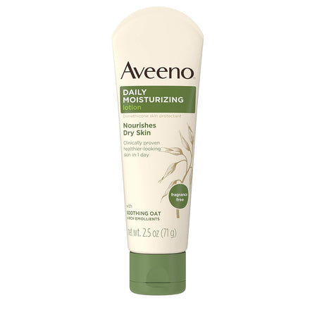 Aveeno Daily Moisturizing Body Lotion with Soothing Prebiotic Oat, Gentle Lotion Nourishes Dry Skin With Moisture, Paraben-, Dye- & Fragrance-Free, Non-Greasy & Non-Comedogenic, 12 fl. Oz