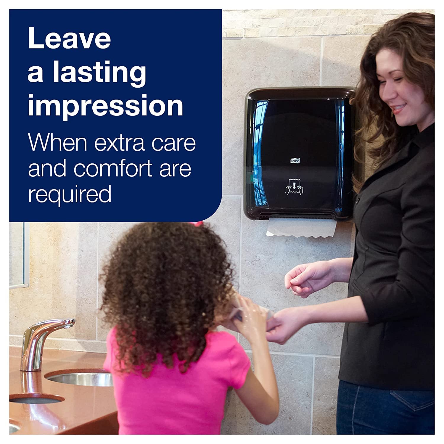 Tork Matic Hand Towel Roll Dispenser 5510282 - H1, Black + Tork Matic Extra Soft Paper Hand Towel Roll White with Blue Leaf H1, Premium, High Absorbency, 6 Rolls x 300 ft, 290094