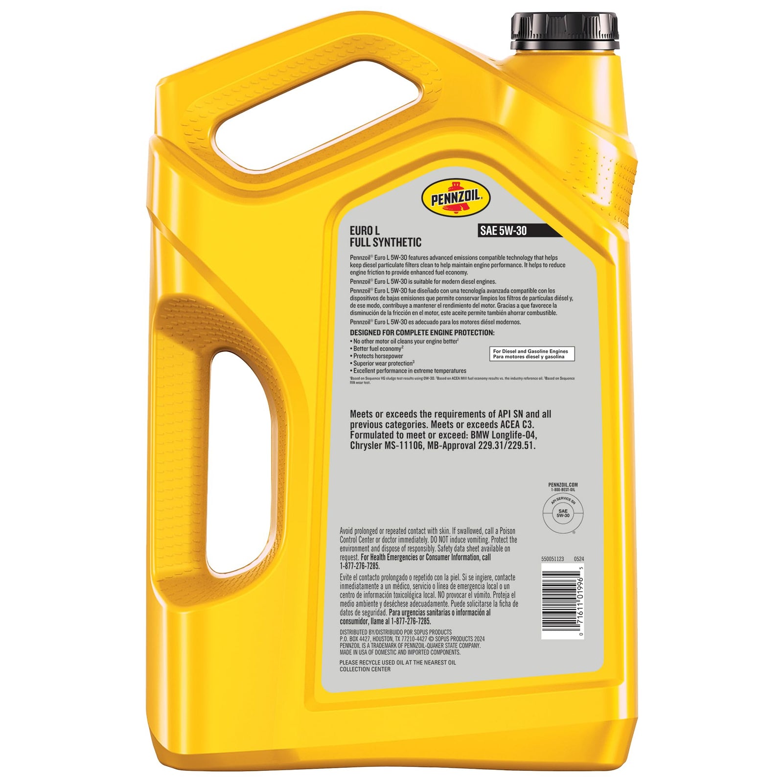 Pennzoil Platinum Euro L Full Synthetic 5W-30 Motor Oil, 5 Quart (3 Pack)