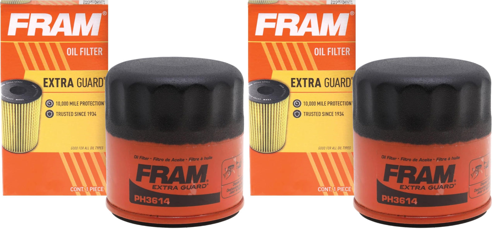 FRAM Ultra Synthetic Automotive Replacement Oil Filter, Designed for Synthetic Oil Changes Lasting up to 20k Miles, XG3614 with SureGrip (Pack of 2)