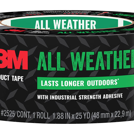 3M All Weather Duct Tape, 1.88 in x 25 yd, 1 Roll, UV/Water Resistant, Stands up to Heat, Sunlight, Rain, Sleet & Snow, Great for Patching, Reparing Outdoor Items and Reinforcing Tools (2525)