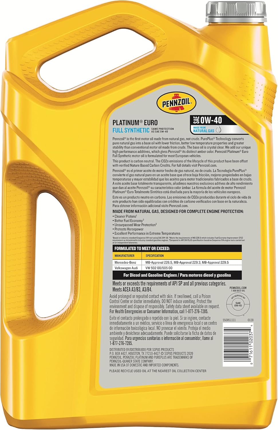 Pennzoil Platinum Euro AV Full Synthetic 5W-30 Motor Oil (1-Quart, Case of 6)