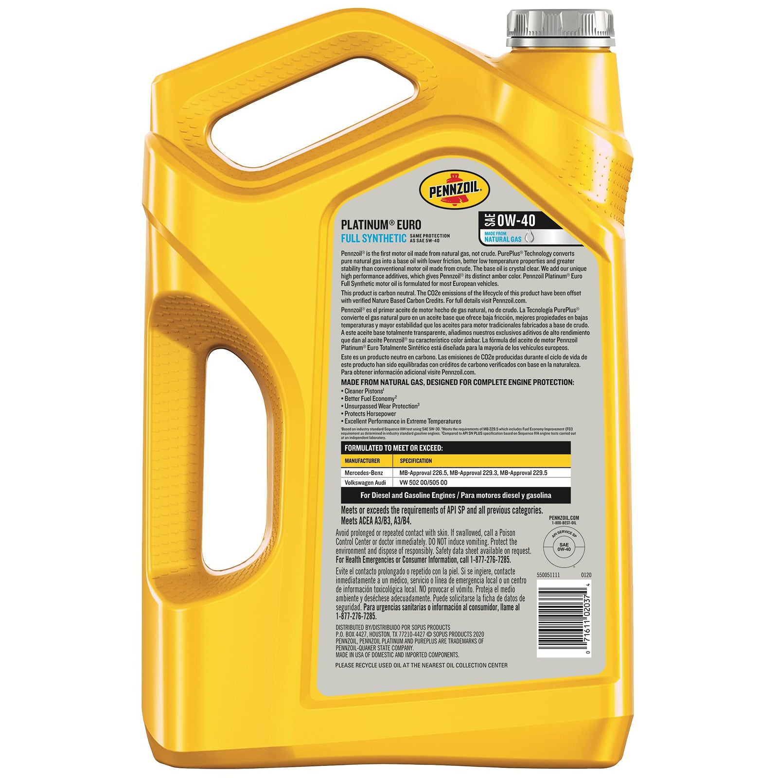 Pennzoil Platinum Euro L Full Synthetic 5W-30 Motor Oil, 5 Quart (3 Pack)