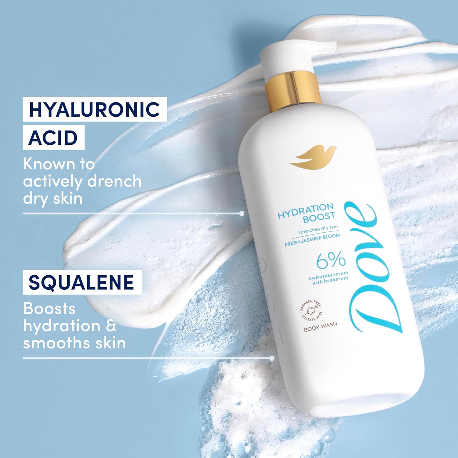 Dove Serum Body Wash Hydration Boost actively drenches dry skin with Hyaluronic Acid Serum 18.5 Fl Oz