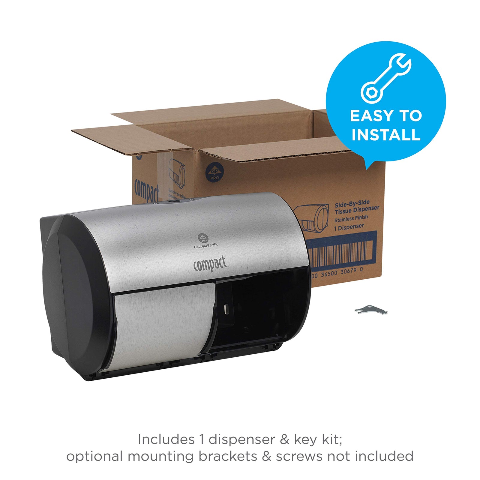 Georgia-Pacific Compact 2-Roll Side-by-Side Coreless High-Capacity Toilet Paper Dispenser by GP PRO (Georgia-Pacific), Stainless, 56798, 10.120" W x 6.750" D x 7.120" H, Stainless Steel