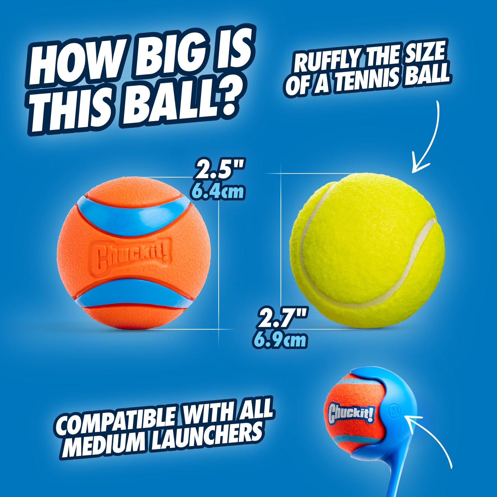 Chuckit! Ultra Ball & Launcher Bundle - Classic 26" with 2 Pack Medium (2.5") Bouncy Fetch Balls for Dogs 20-60 lbs, Dog Fetch Ball Thrower