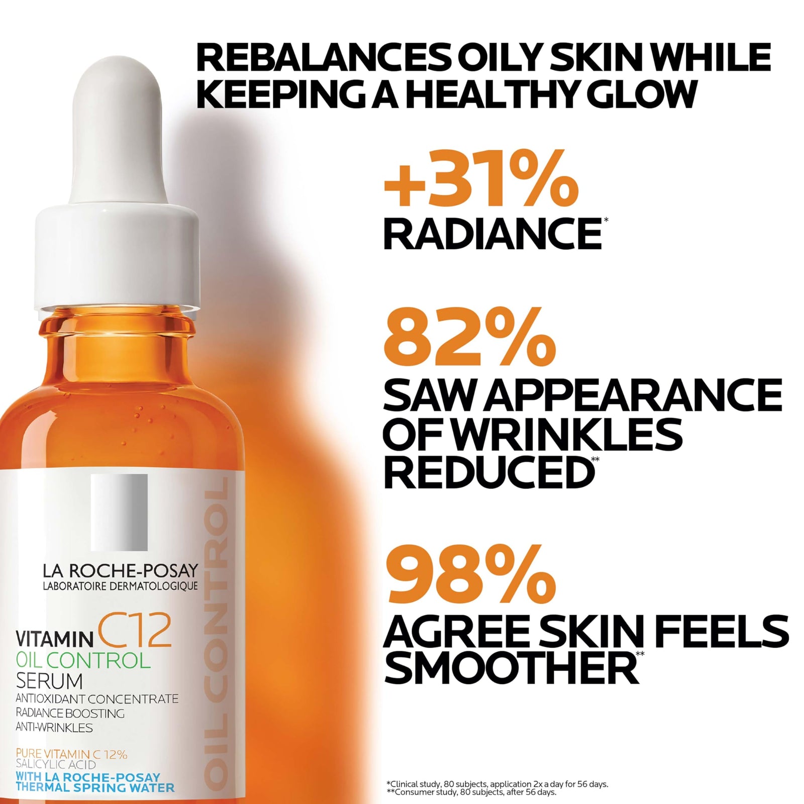 La Roche-Posay Pure 12% Vitamin C Serum For Face With Hyaluronic Acid & Salicylic Acid, Hydrating Face Serum, Boost Radiance & Reduce Wrinkles, 2 Formulas for Normal or Oily Skin Control