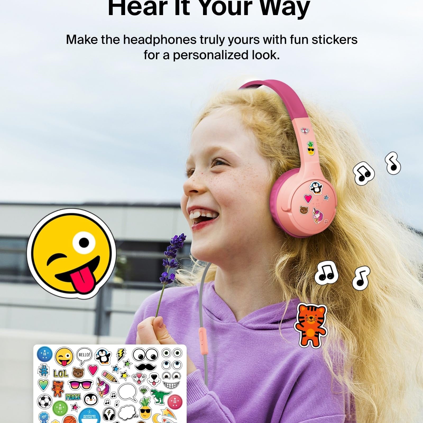 Belkin SoundForm Mini - Wireless Bluetooth Kids Headphones, 30H Battery, 85dB Safe Volume Limit, Built-in Microphone - Toddler On-Ear Earphones for iPhone, iPad, Fire Tablet, Ideal for School - White