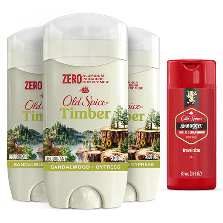 Old Spice Aluminum Free Deodorant for Men, 24/7 Long Lasting Freshness, 24/7 Sweat & Odor Protection, Fiji with Palm Tree Scent Deodorant with Travel-Size Swagger Scent Body Wash, 3 oz (Pack of 3)