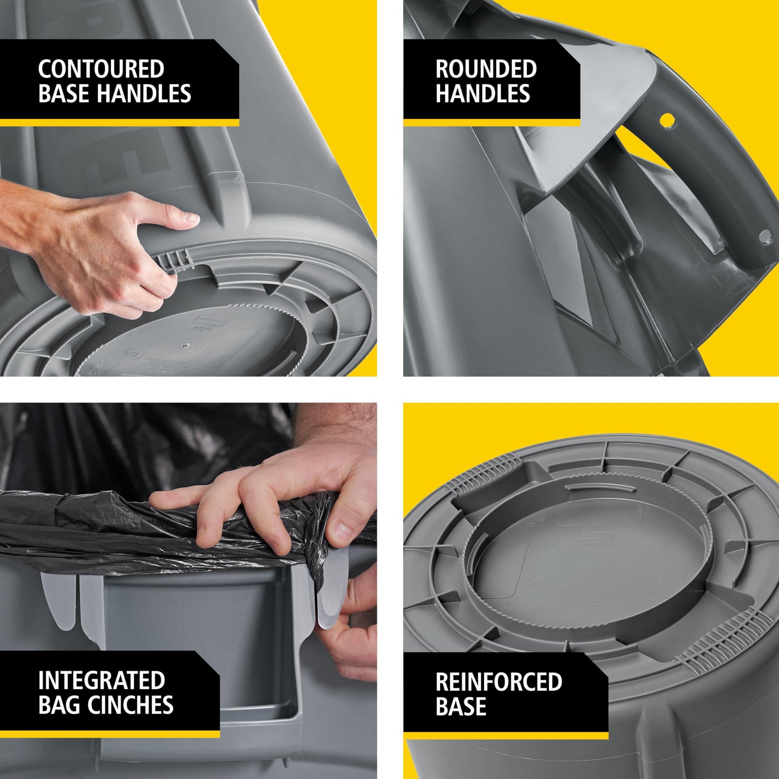 Rubbermaid Commercial Products BRUTE Heavy-Duty Round Trash/Garbage Can, 20-Gallon, Yellow, Outdoor Waste Container for Landscapers/Construction/Restaurants/Back of House/Offices/Warehouses, Pack of 6