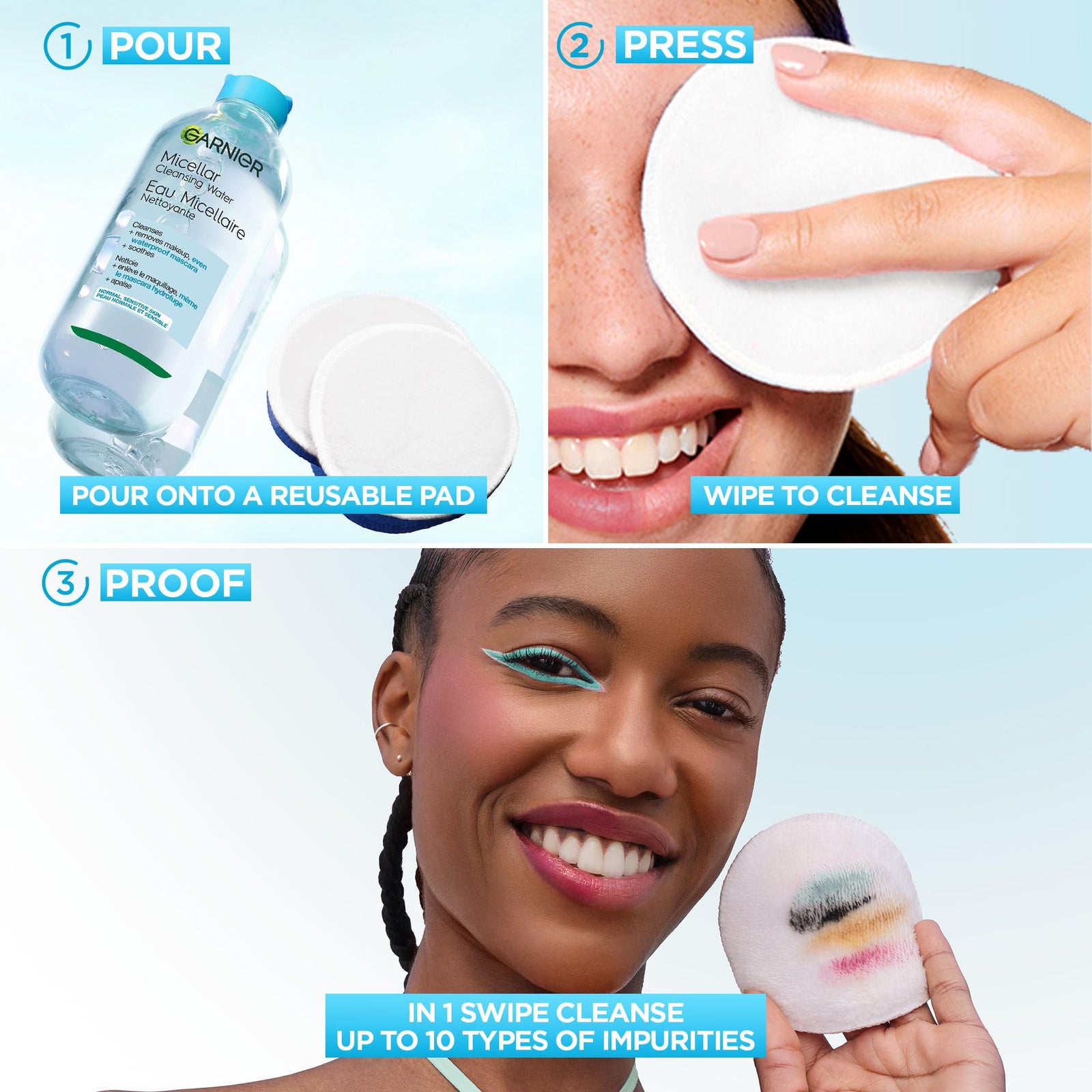 Garnier Micellar Water For Waterproof Makeup, Hydrating Facial Cleanser & Makeup Remover, Suitable for Sensitive Skin, Vegan, Cruelty Free, 13.5 Fl Oz (400mL), 1 Count