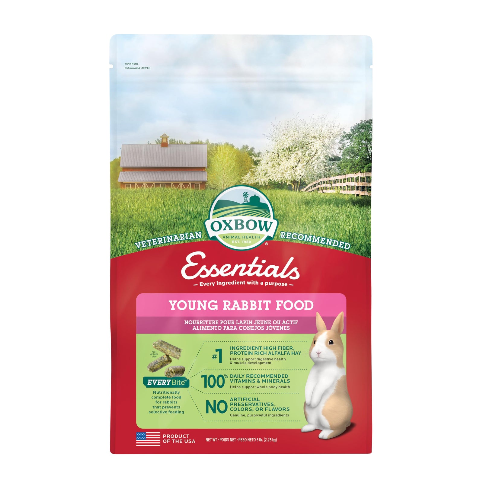 Oxbow Essentials Rabbit Food, Young Rabbit, Made with Oxbow Timothy, Pet Food Pellets for Bunnies, Small Animal Pet Products, Made in USA, High Fiber Bunny Supplies, 10 lb. bag