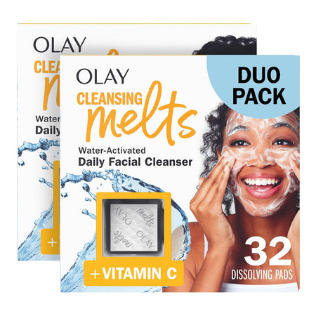 Olay Face Wash, Retinol Cleansing Melts, Fragrance-Free, Daily Use Gentle Cleanser, For All Skin Types, Travel Size, Water-Activated to Clean, Tone, and Refresh, 64ct (2 Pack x 32ct)