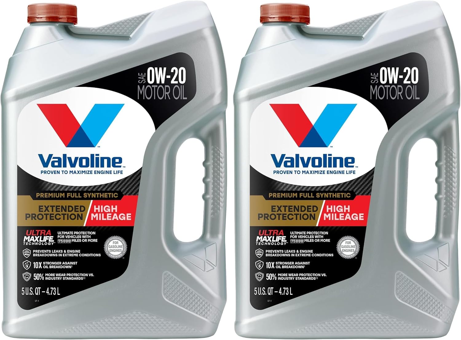Valvoline Full Synthetic High Mileage with MaxLife Technology SAE 0W-20 Motor Oil 5 QT, Case of 3