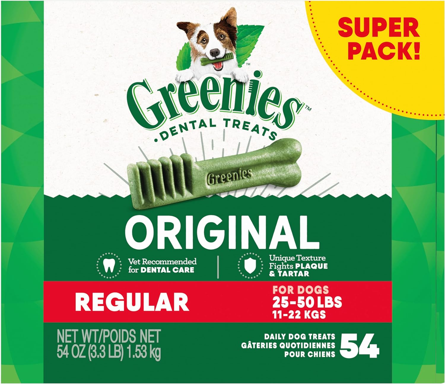 Greenies Veterinarian-Recommended Adult Natural Dental Dog Treats Regular Size, Original Flavor, 3 oz. Pack, 3 Count