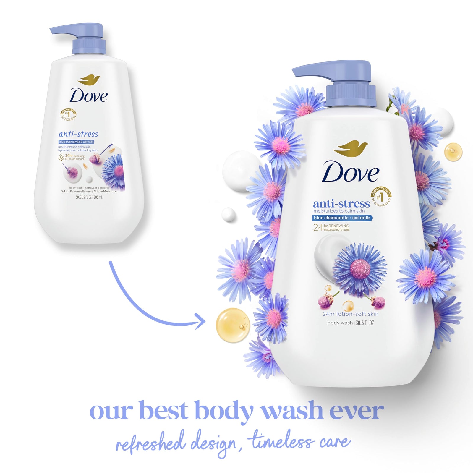 Dove Body Wash Unwind Blueberry & Moon Milk For 24hr Lotion-Soft Skin Moisturizing Skin Cleanser with No Sulfates No Parabens 30.6 oz