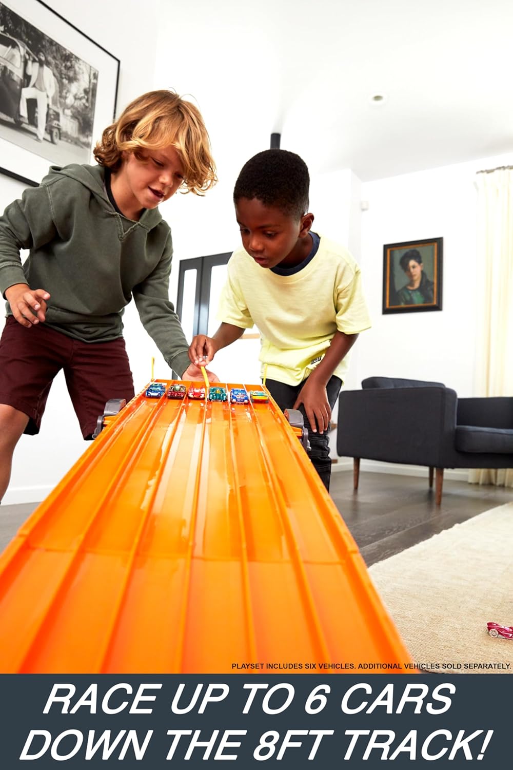 Bundle of Hot Wheels Toy Car Track Set Super 6-Lane Raceway, 8ft Track, 6 1:64 Scale Cars + Hot Wheels Easter Egg Fillers Set of 20 1:64 Scale Toy Cars & Trucks, Collectible Vehicles (Styles May Vary)