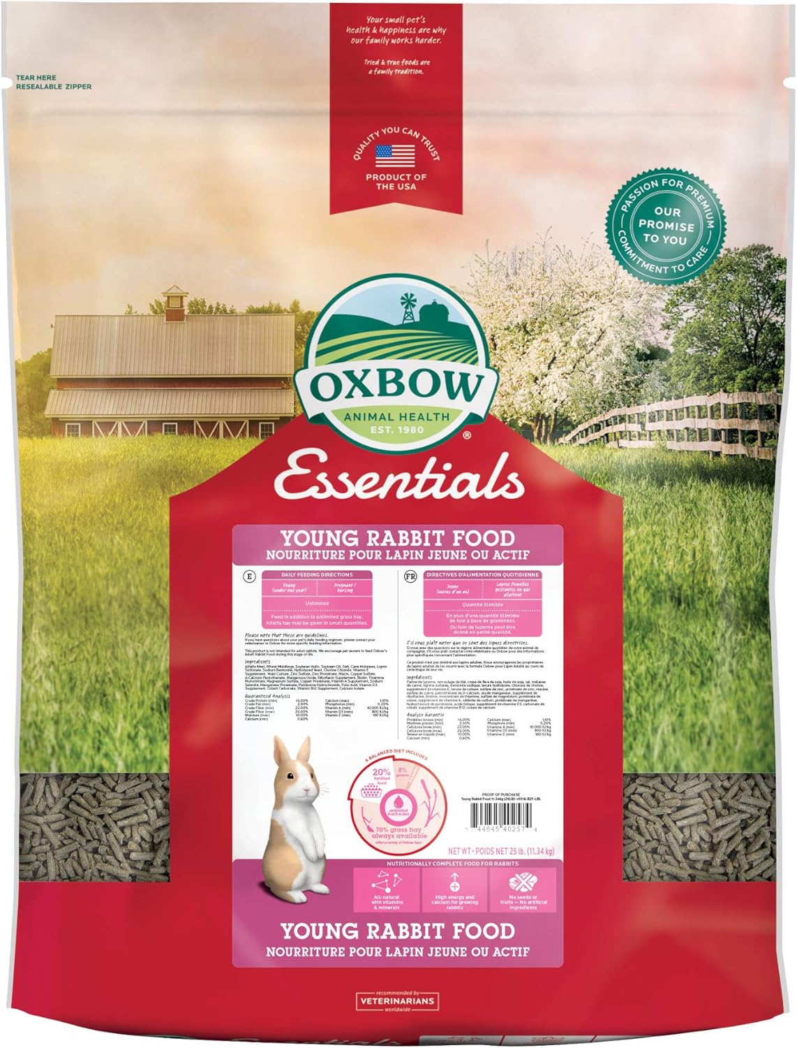 Oxbow Essentials Rabbit Food, Adult Rabbit, Made with Oxbow Timothy Hay, Pet Pellets with Vitamins & Minerals, Small Animal Pet Products, Bunny Supplies, Made in USA, Bunny Food, 5 lb
