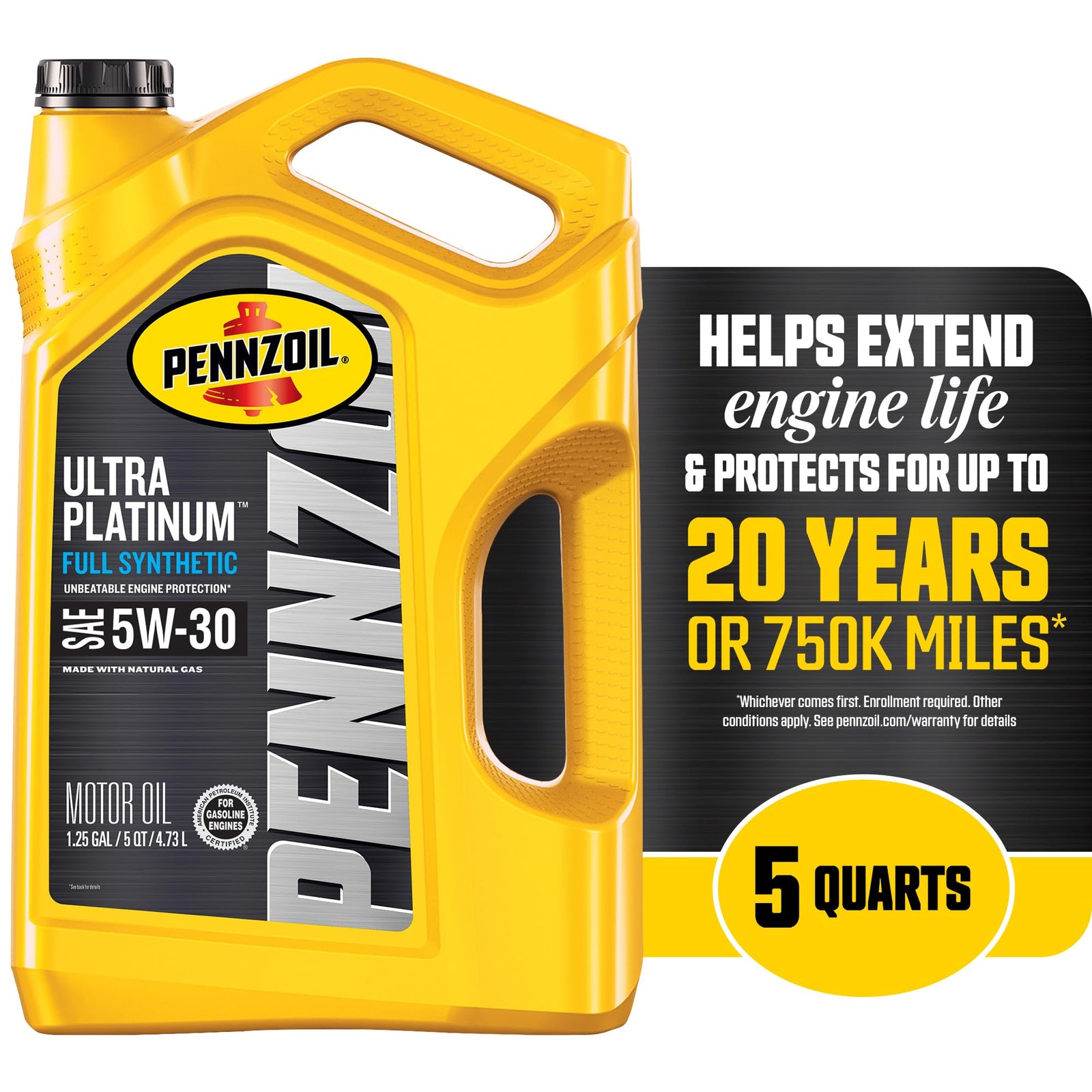 Pennzoil Ultra Platinum Full Synthetic 0W-20 Motor Oil, 1 Quart (6 Pack)
