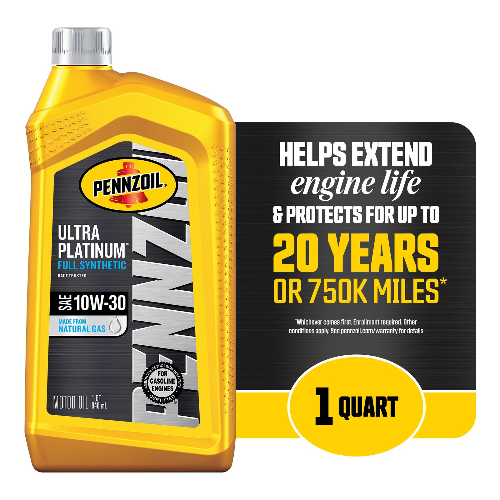 Pennzoil Ultra Platinum Full Synthetic 0W-20 Motor Oil, 1 Quart (6 Pack)