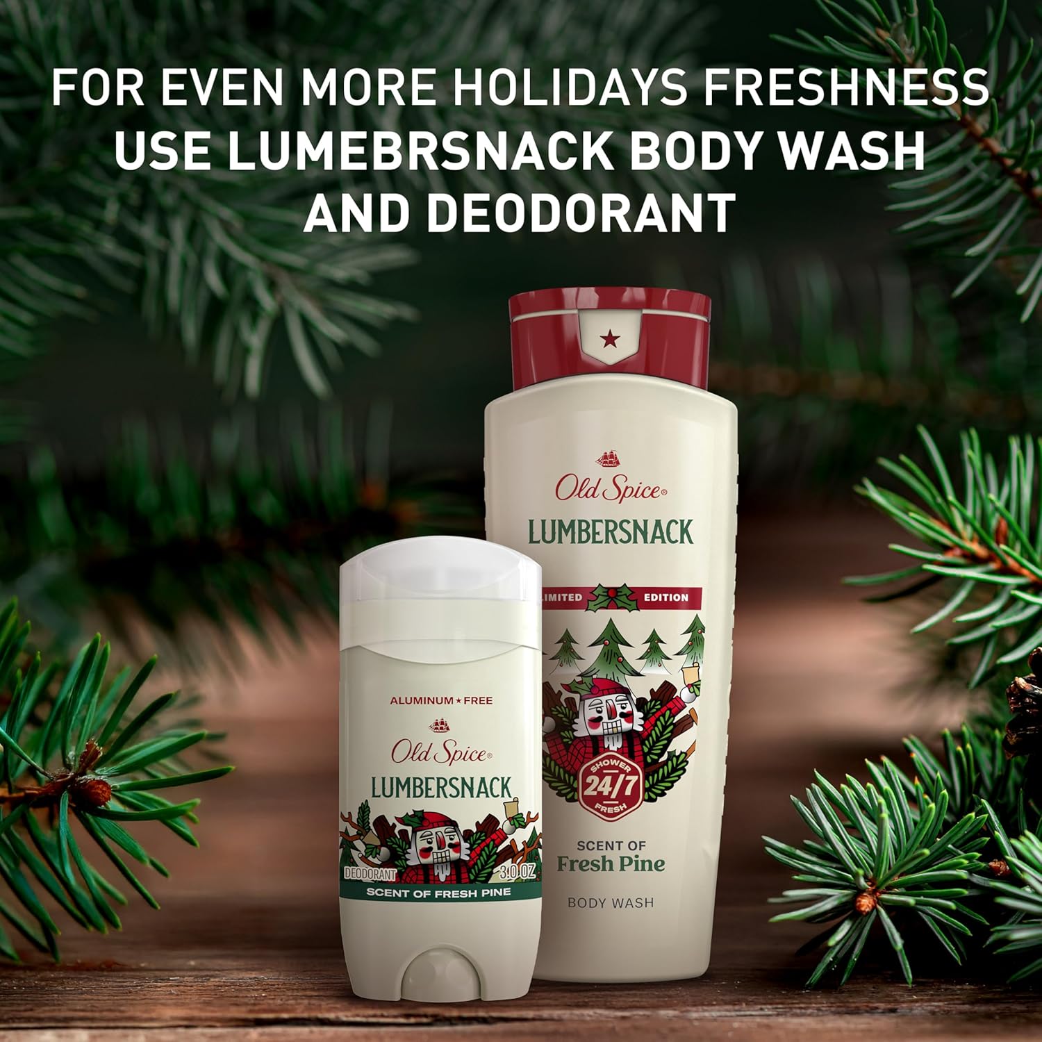 Old Spice Body Wash for Men, Holidudes Holiday Edition, 24/7 Holiday Freshness, Lasting Scent and Rich Lather, Stocking Stuffer, Lumbersnack with Fresh Pine Scent, 16 oz