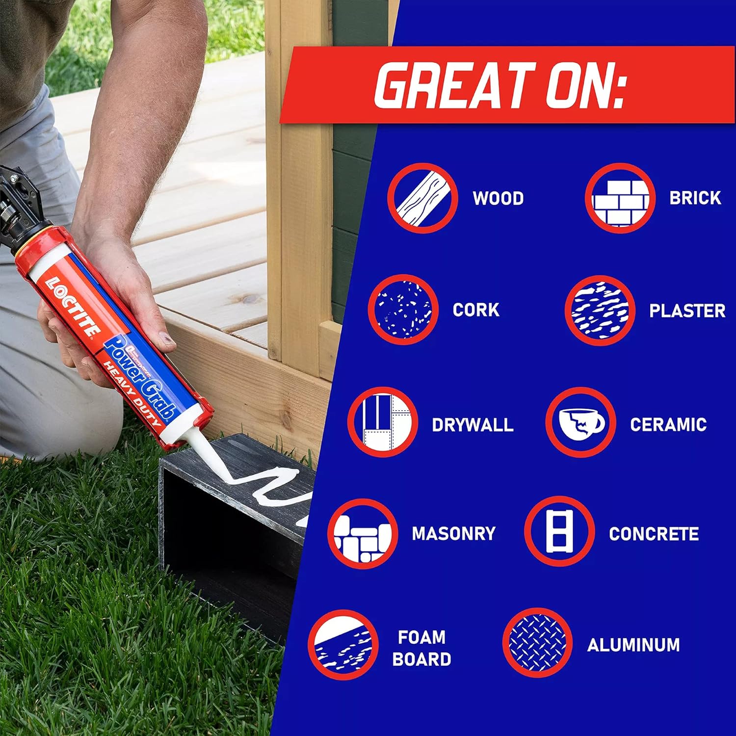 Loctite Power Grab Express Heavy Duty Construction Adhesive, 9 fl oz Cartridge, 6 Pack - Versatile Construction Glue for Wood, Wall, Tile, Foam Board & More